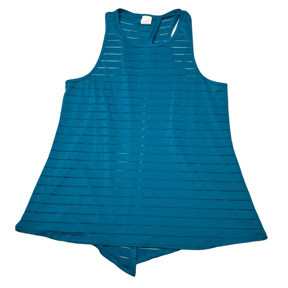 BCG Womens Green Sheer Striped Open Back Polyester Back Athletic Top Size Medium - Picture 8 of 13